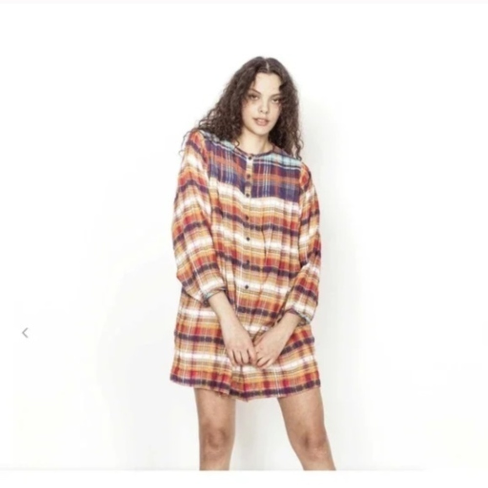 Ace & Jig Luca Illusion Plaid Tunic Mini Shirt Organic Cotton Dress Nwt